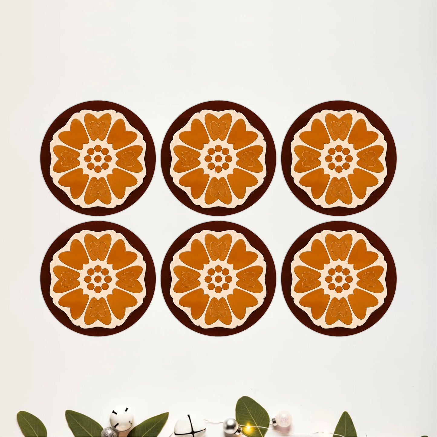 Retro Floral Mandala Wooden Coasters Set of 6