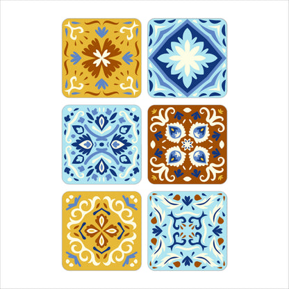 Decorative Tile Print Wooden Coasters Set of 6