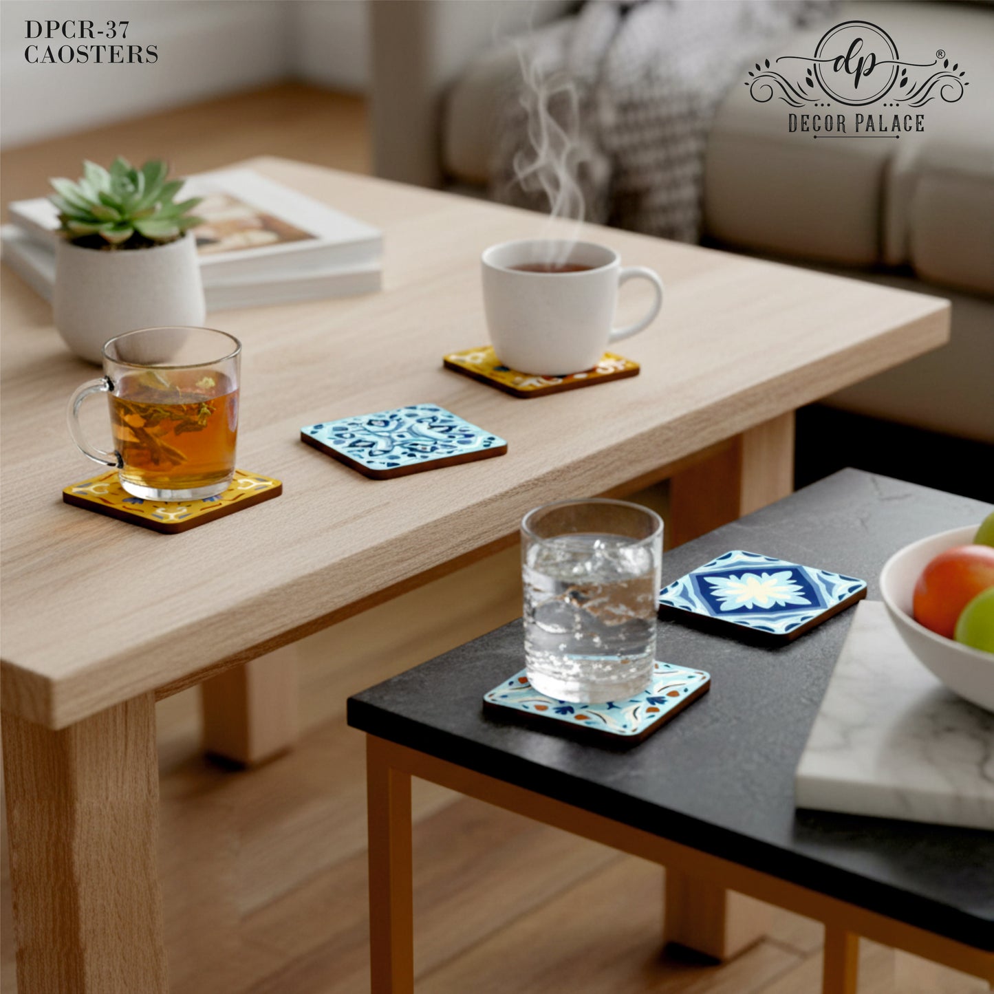 Decorative Tile Print Wooden Coasters Set of 6