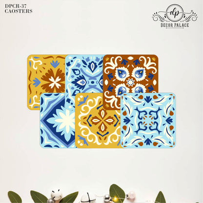 Decorative Tile Print Wooden Coasters Set of 6