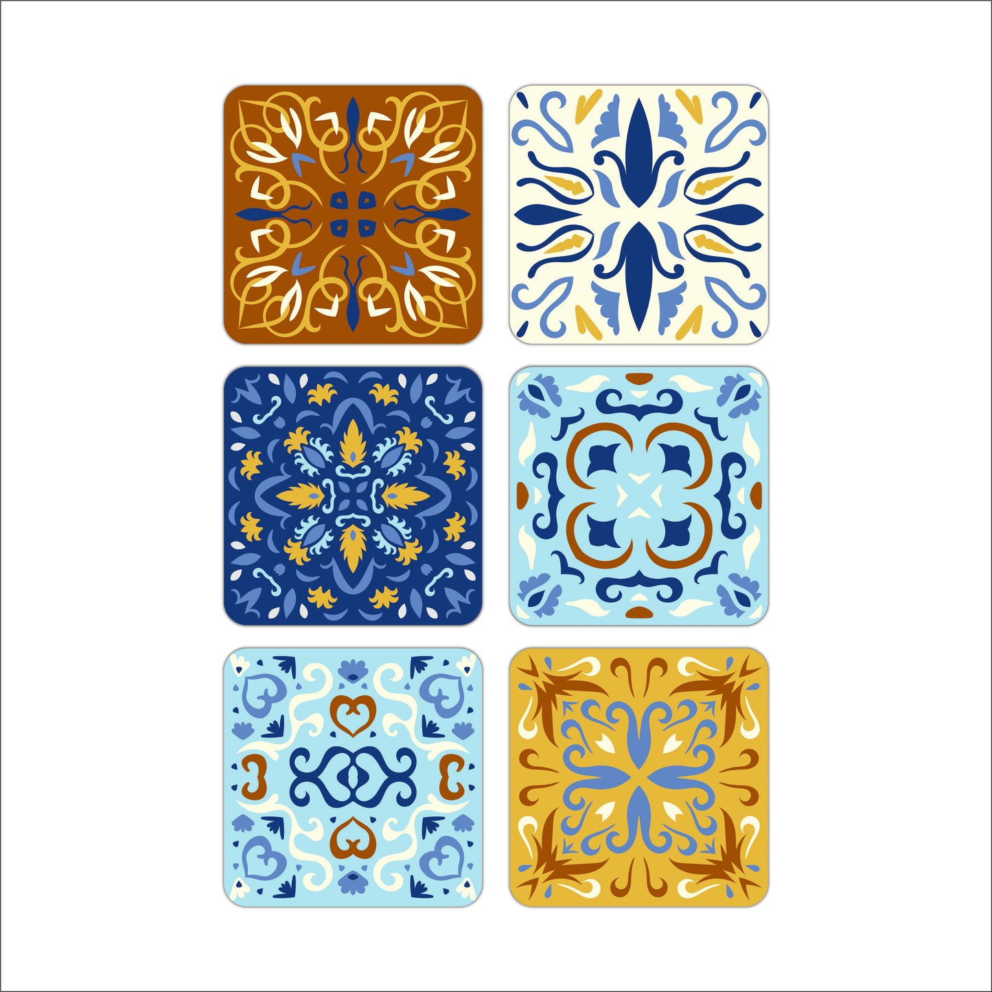 Moroccan Tile Design Wooden Coasters Set of 6