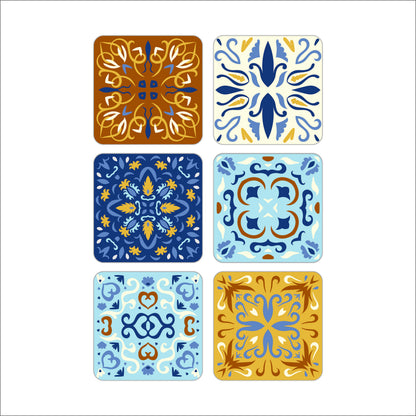 Moroccan Tile Design Wooden Coasters Set of 6