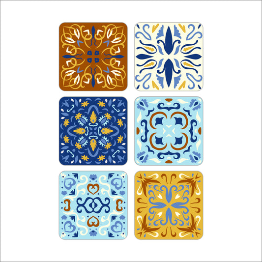 Moroccan Tile Design Wooden Coasters Set of 6