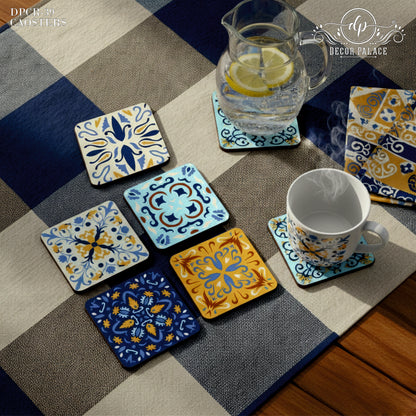 Moroccan Tile Design Wooden Coasters Set of 6