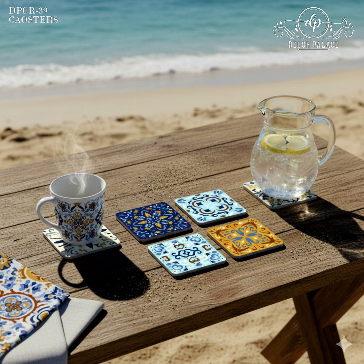 Moroccan Tile Design Wooden Coasters Set of 6