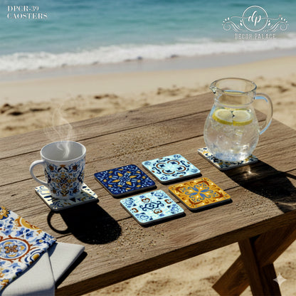 Moroccan Tile Design Wooden Coasters Set of 6