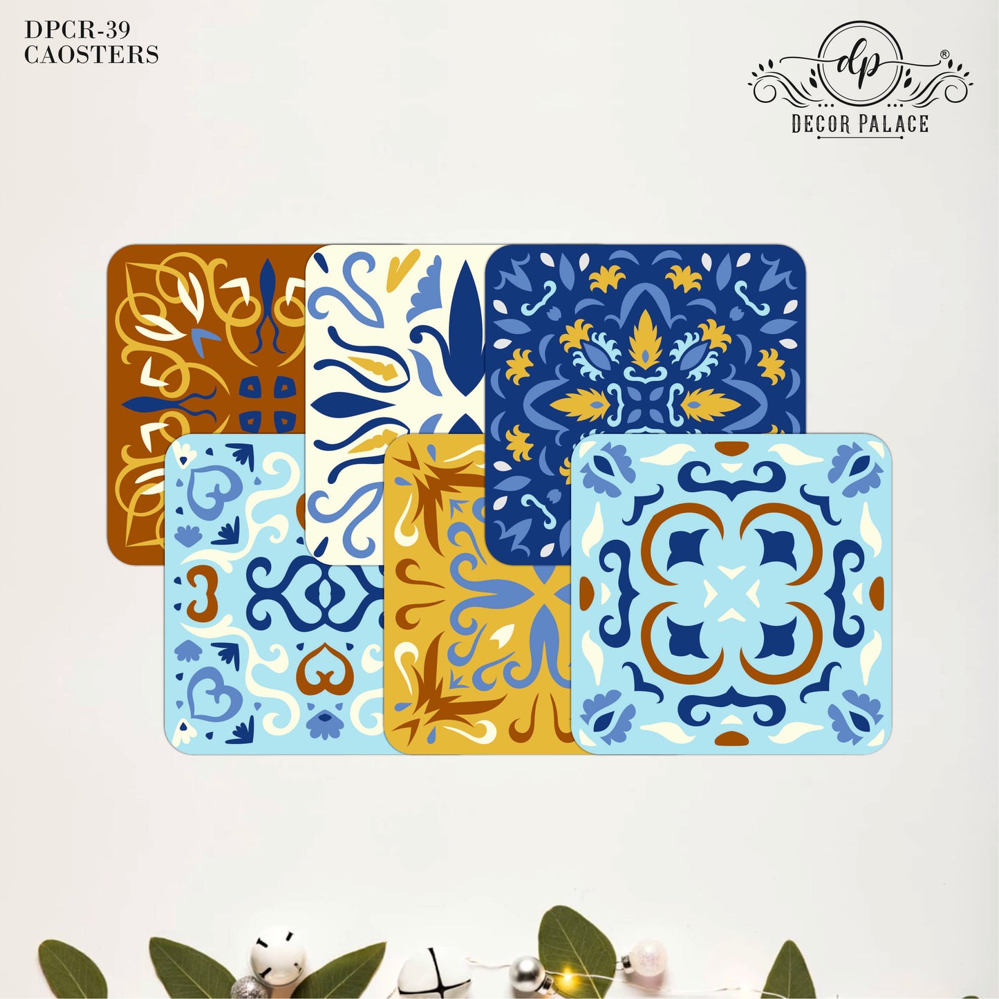 Moroccan Tile Design Wooden Coasters Set of 6