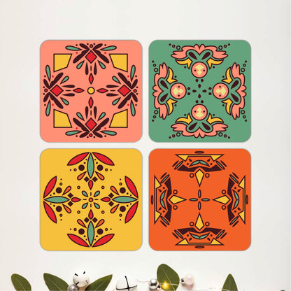 Colorful Mediterranean Tile Wooden Coasters Set of 4