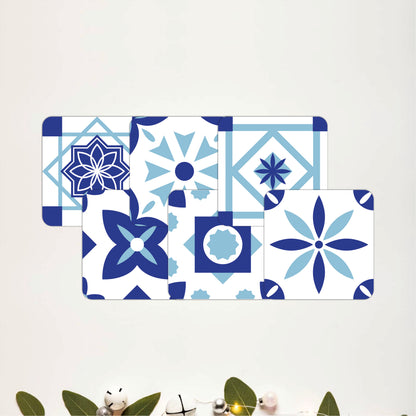 Blue & White Tile Pattern Wooden Coasters Set of 6