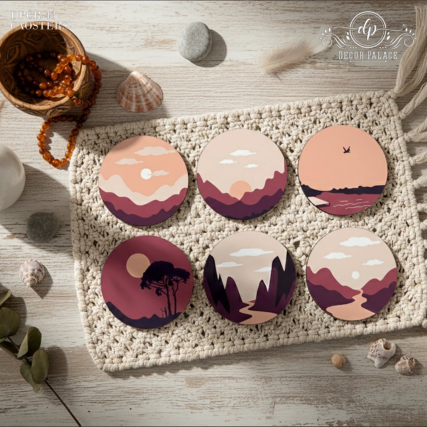 Mountain & Desert Landscape Wooden Coasters Set of 6