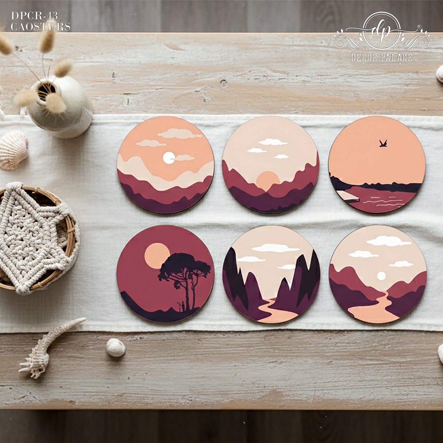 Mountain & Desert Landscape Wooden Coasters Set of 6