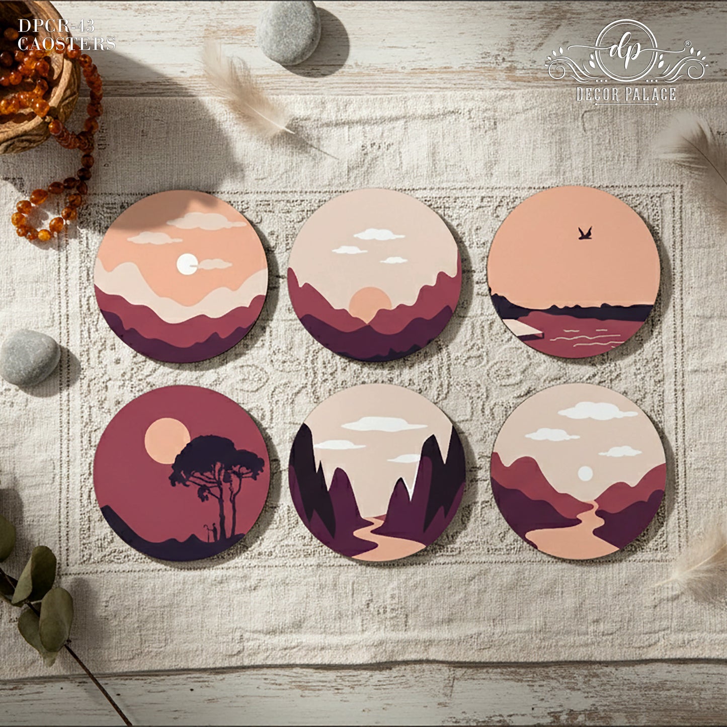 Mountain & Desert Landscape Wooden Coasters Set of 6
