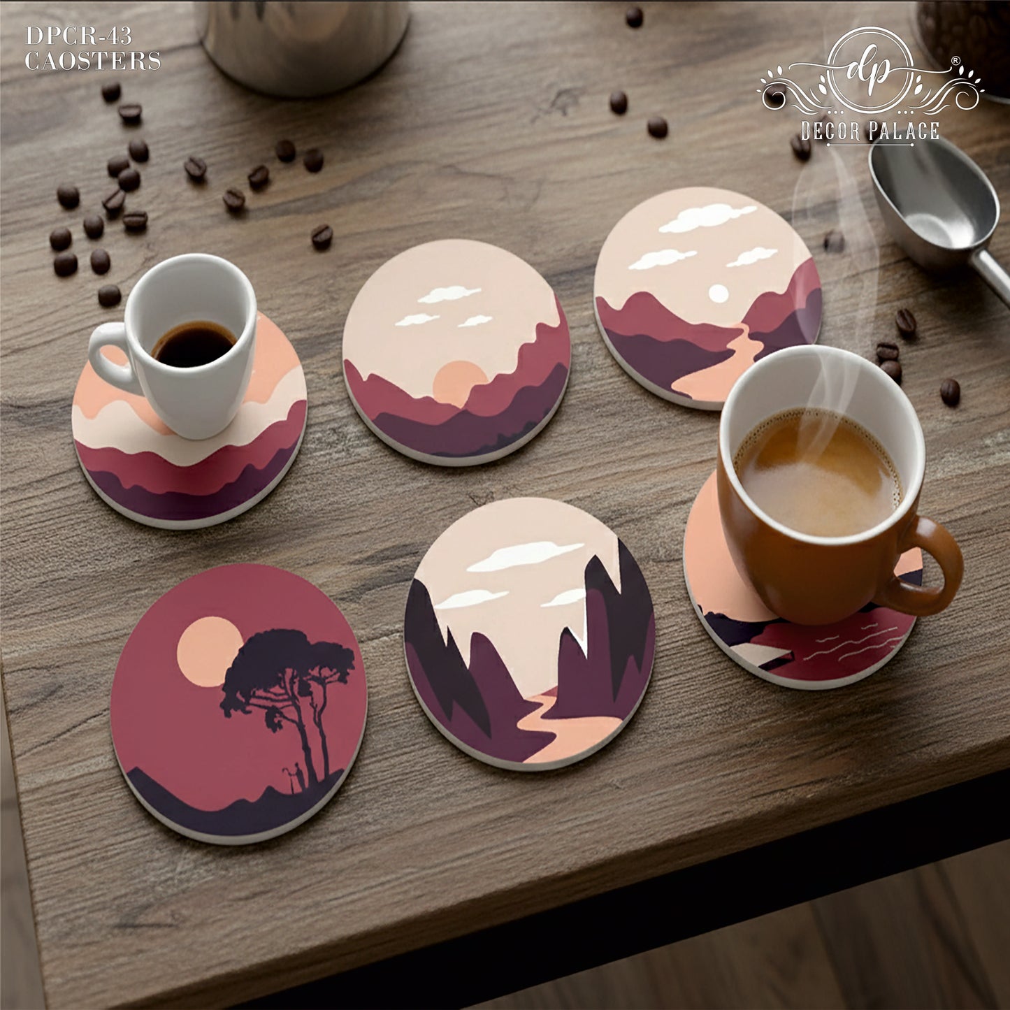 Mountain & Desert Landscape Wooden Coasters Set of 6