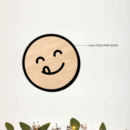 Emoji Face Round Wooden Coasters Set of 6