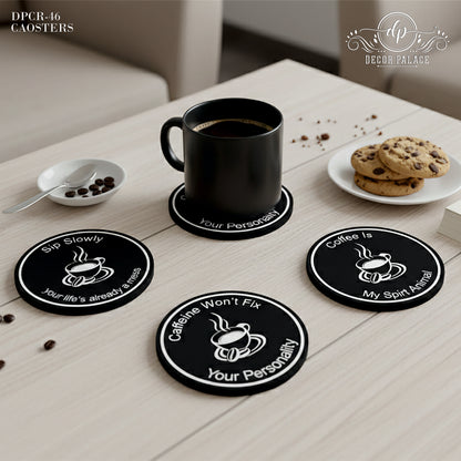 Coffee Quote Round Wooden Coasters Set of 6