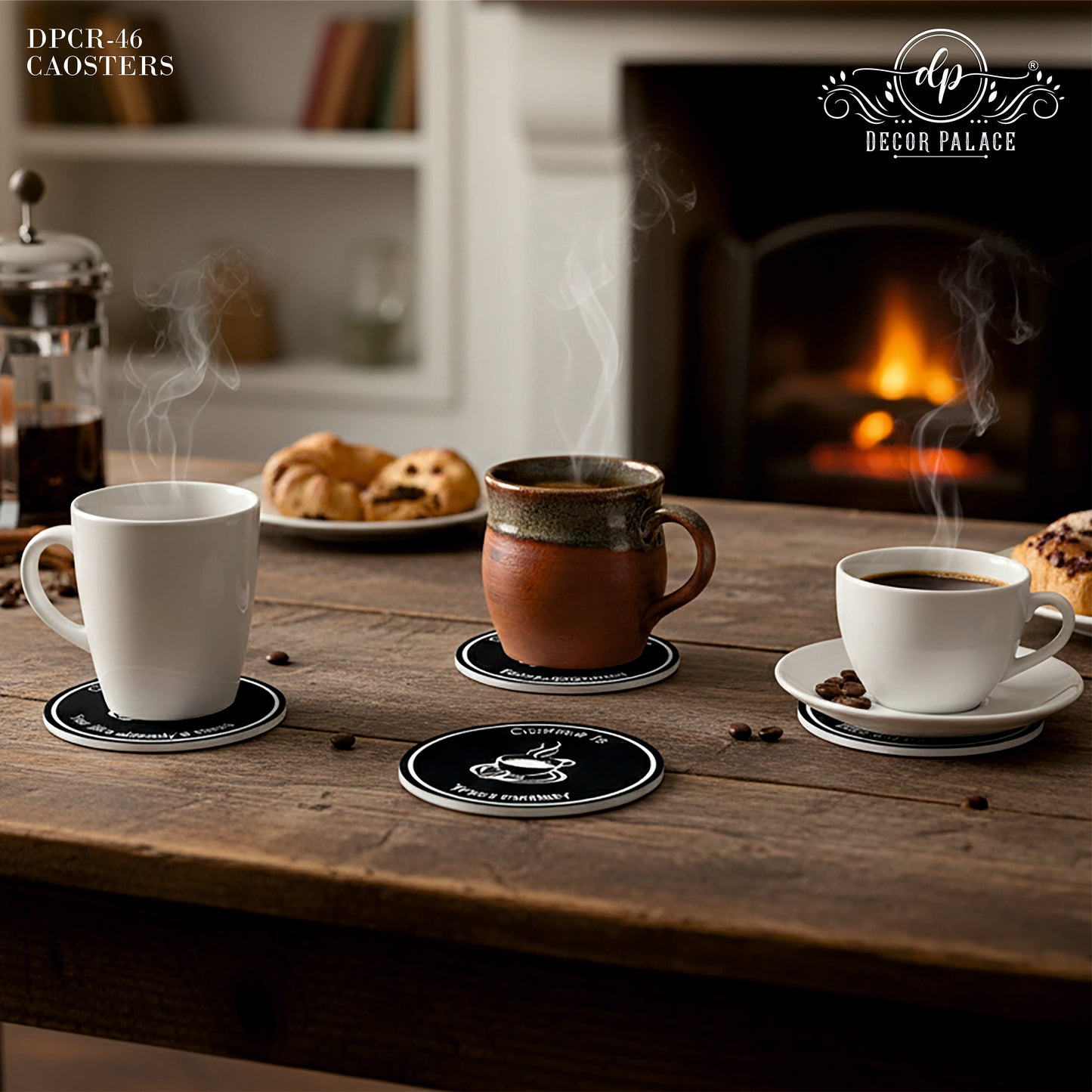 Coffee Quote Round Wooden Coasters Set of 6