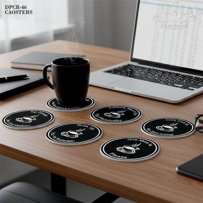 Coffee Quote Round Wooden Coasters Set of 6