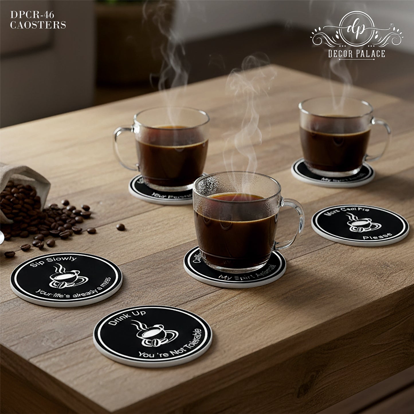 Coffee Quote Round Wooden Coasters Set of 6
