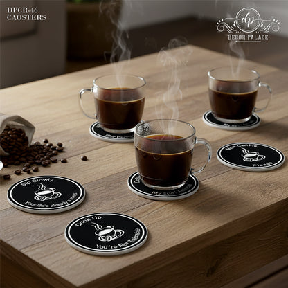 Coffee Quote Round Wooden Coasters Set of 6