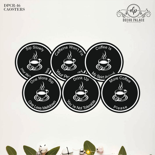 Coffee Quote Round Wooden Coasters Set of 6