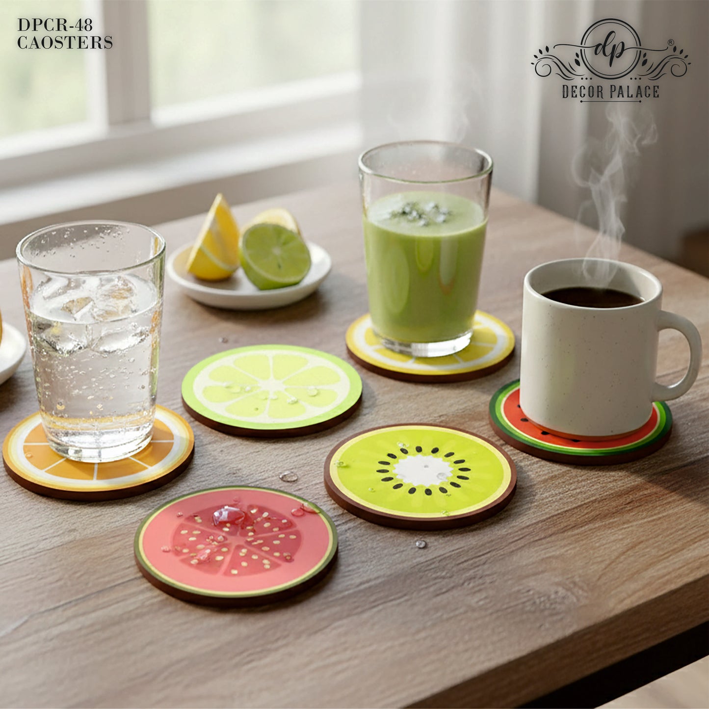 Fruit Print Round Wooden Coasters Set of 6