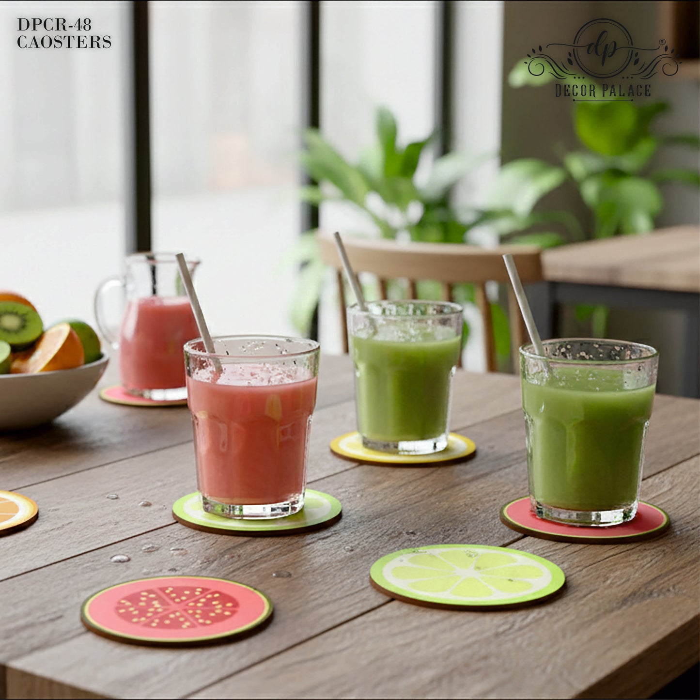 Fruit Print Round Wooden Coasters Set of 6