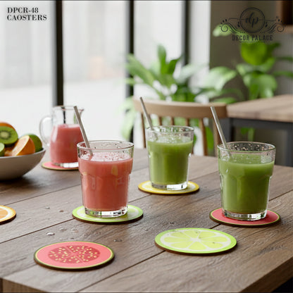 Fruit Print Round Wooden Coasters Set of 6