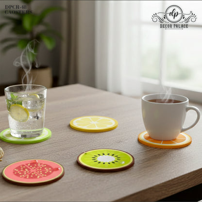 Fruit Print Round Wooden Coasters Set of 6