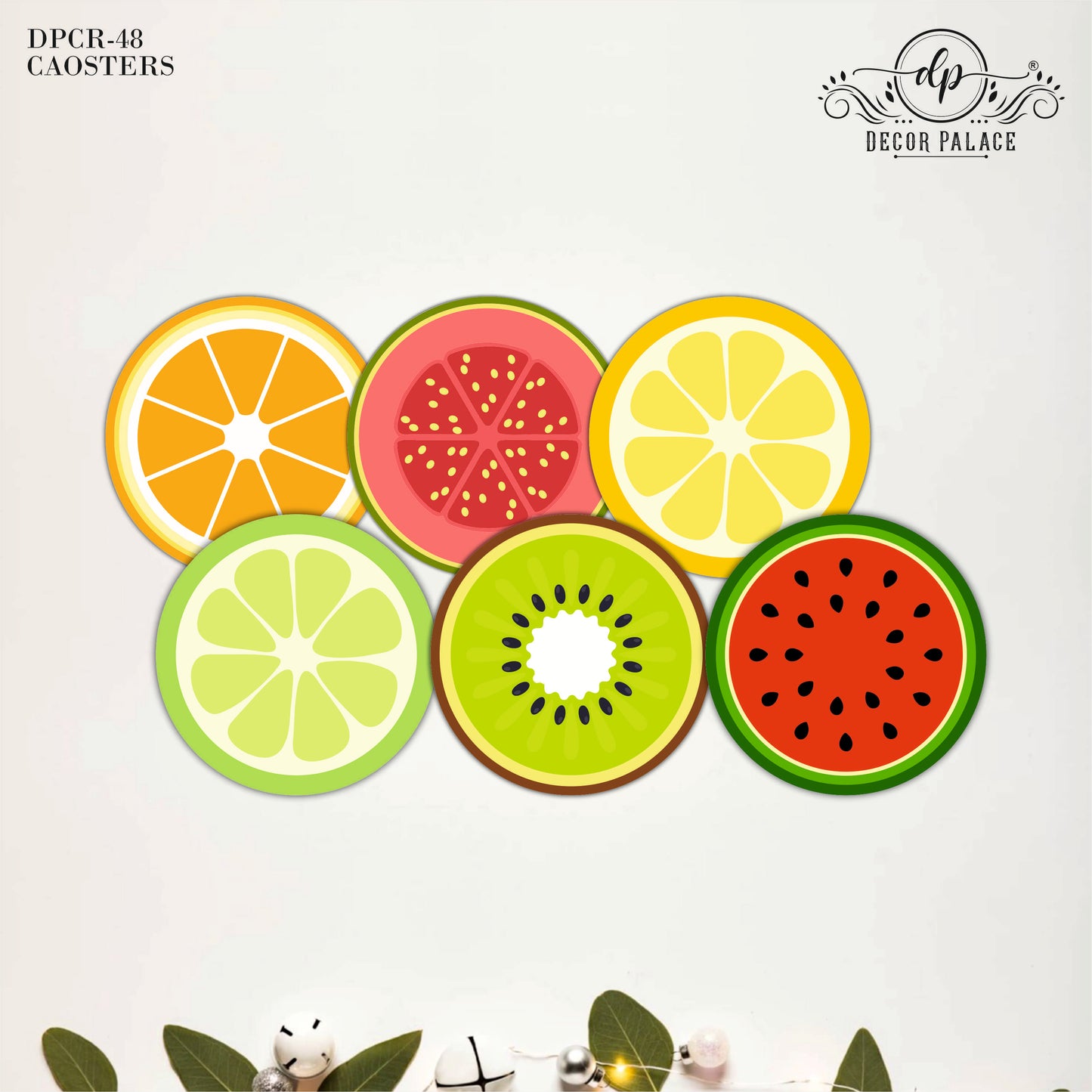 Fruit Print Round Wooden Coasters Set of 6