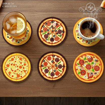 Pizza Lover Round Wooden Coasters Set of 6