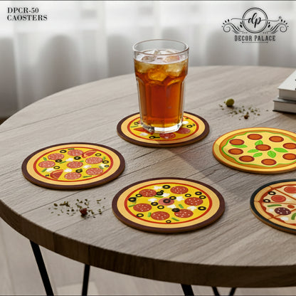 Pizza Lover Round Wooden Coasters Set of 6