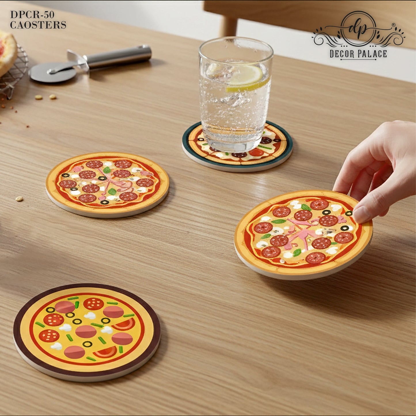 Pizza Lover Round Wooden Coasters Set of 6