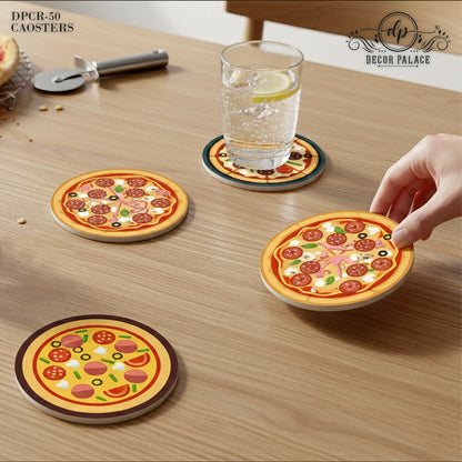 Pizza Lover Round Wooden Coasters Set of 6