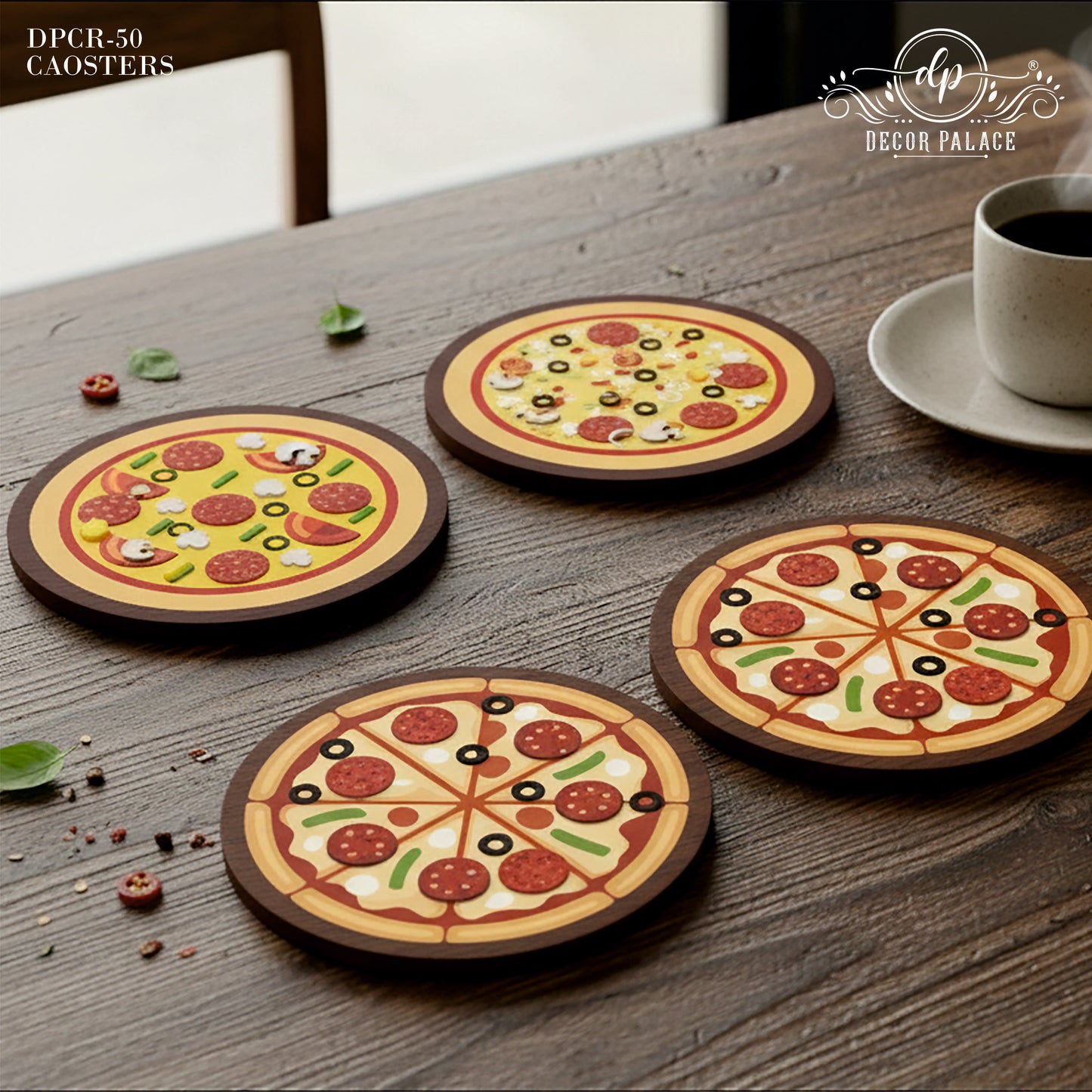 Pizza Lover Round Wooden Coasters Set of 6