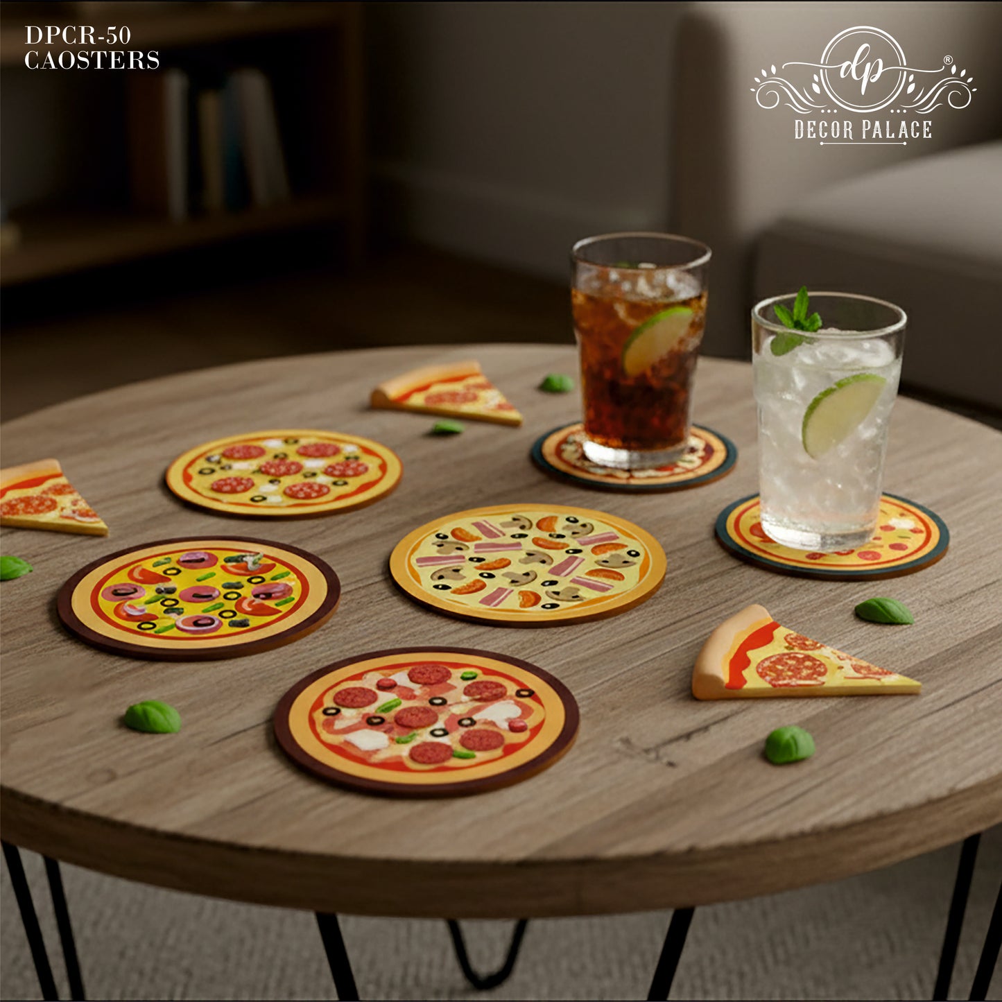 Pizza Lover Round Wooden Coasters Set of 6