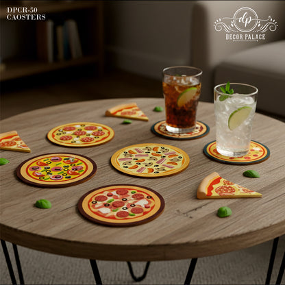 Pizza Lover Round Wooden Coasters Set of 6