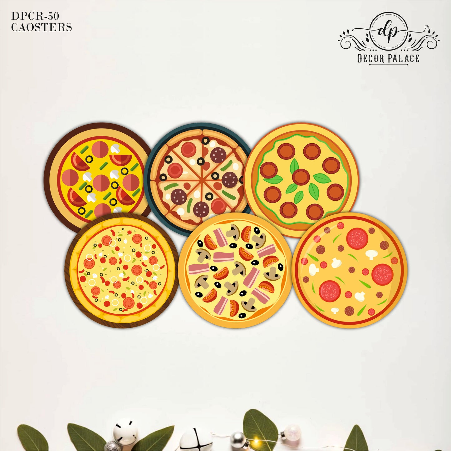 Pizza Lover Round Wooden Coasters Set of 6