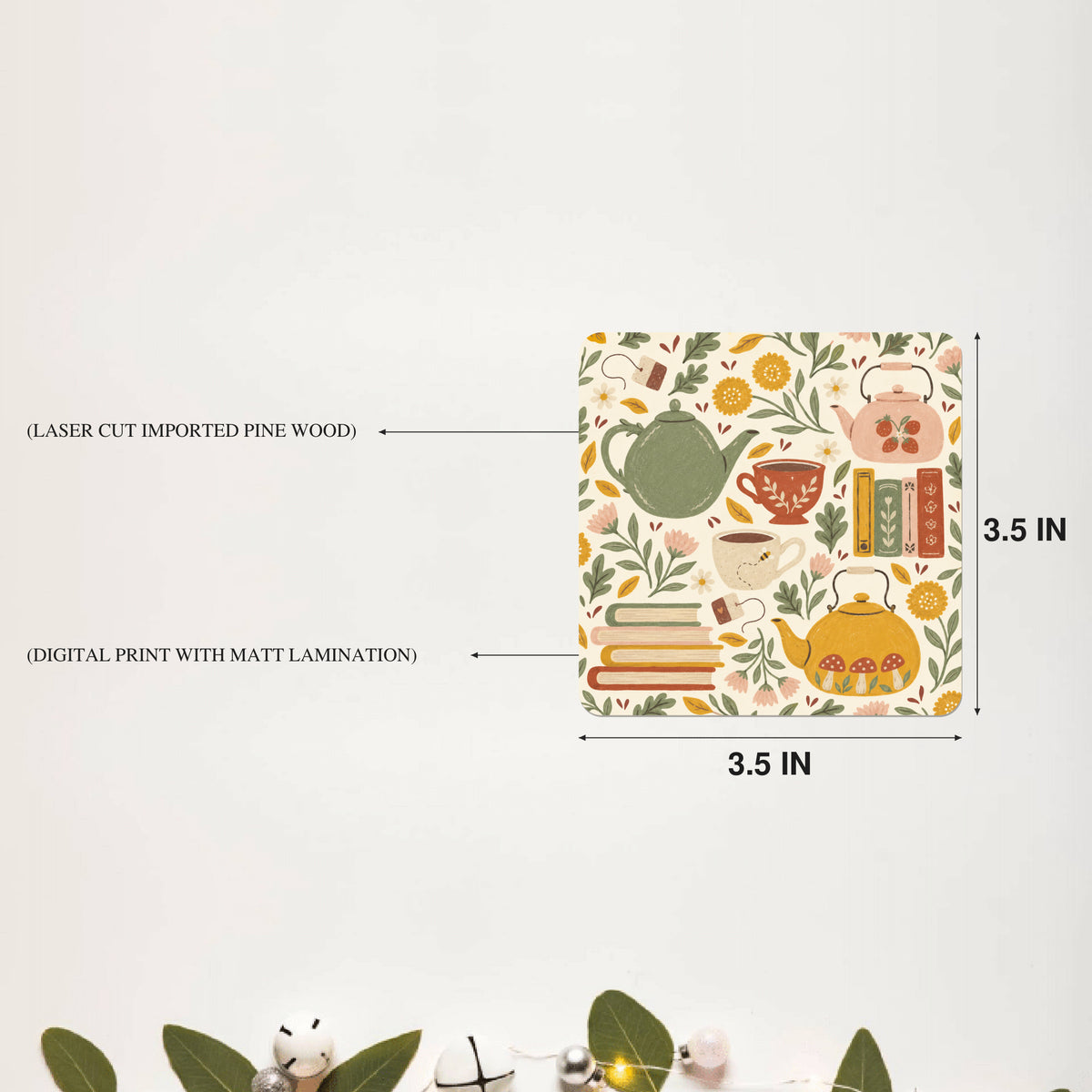 Botanical Sketch Printed Wooden Coaster Set
