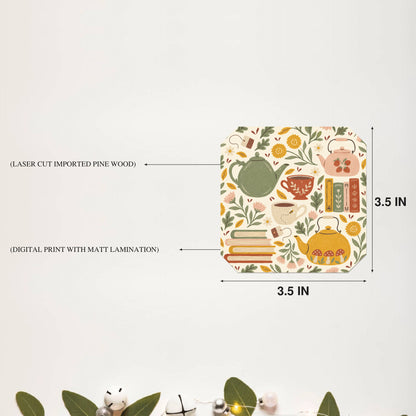 Botanical Sketch Printed Wooden Coaster Set