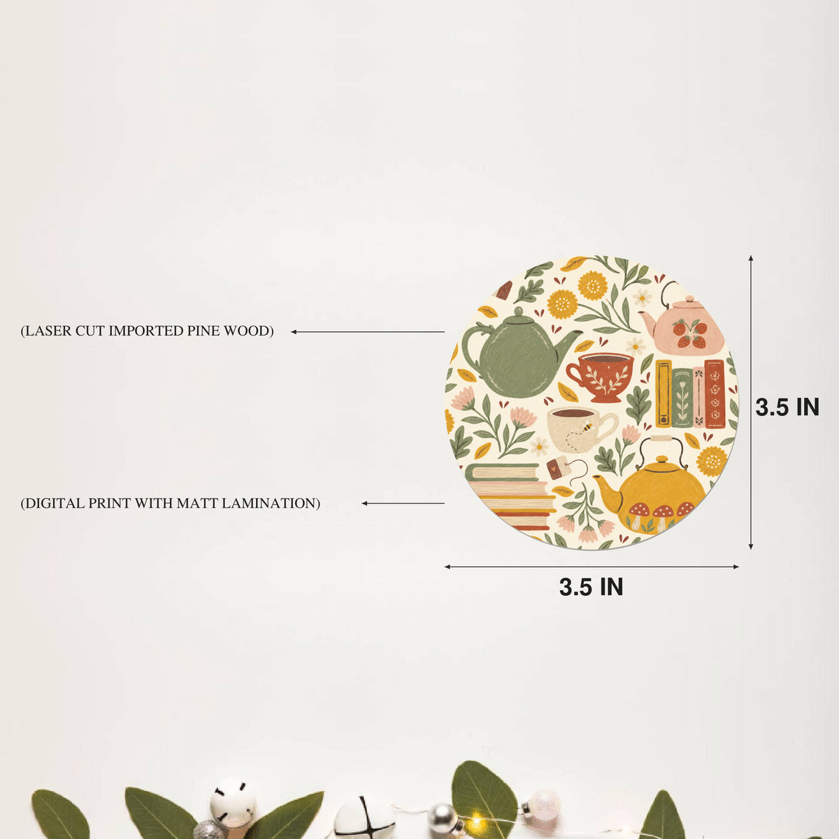 Botanical Sketch Printed Wooden Coaster Set