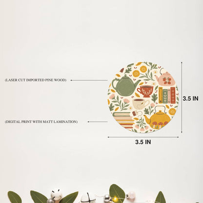 Botanical Sketch Printed Wooden Coaster Set
