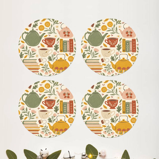 Botanical Sketch round coaster set of 4 - DPCR-548