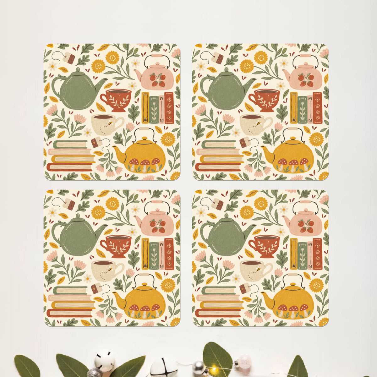 Botanical Sketch square coaster set of 4 - DPCR-548