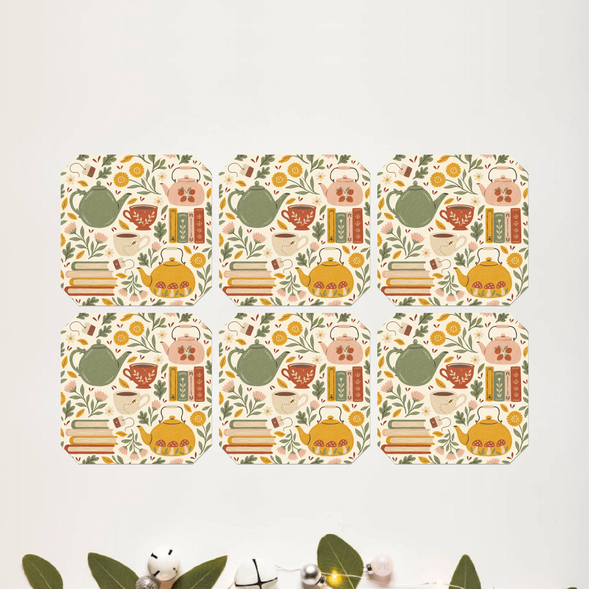 Botanical Sketch Octagon Coaster Set of 6 - DPCR-548