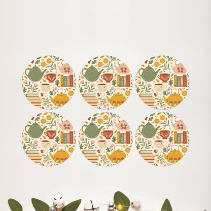Botanical Sketch Round Coaster Set of 6 - DPCR-548