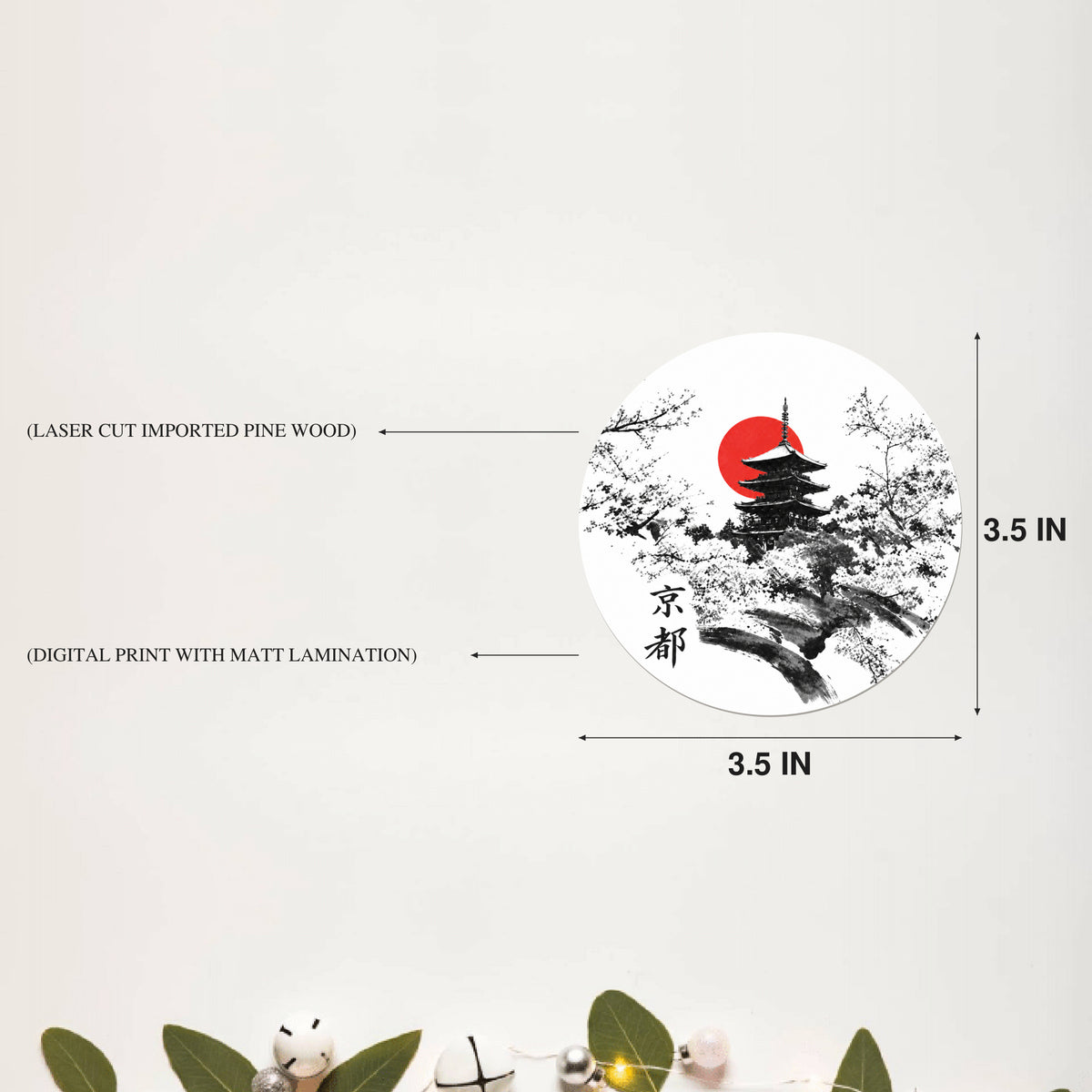 Red Sun Ink Landscape Round Coaster Size Information - DPCR-549