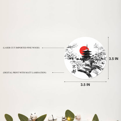Red Sun Ink Landscape Round Coaster Size Information - DPCR-549