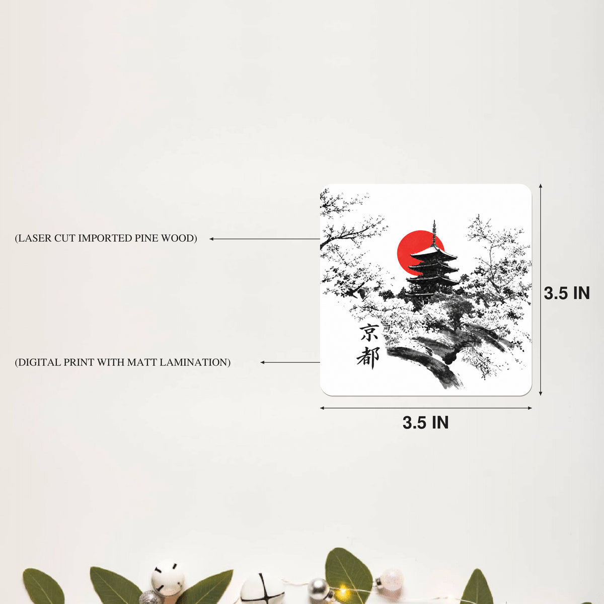 Red Sun Ink Landscape Square Coaster Size Information - DPCR-549