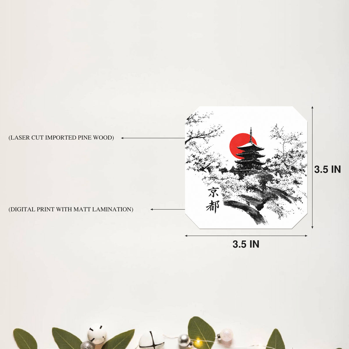 Red Sun Ink Landscape Octagon Coaster Size Information - DPCR-549