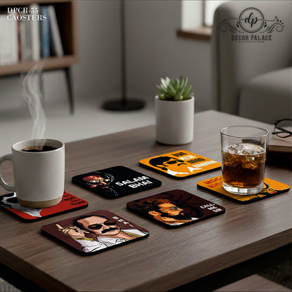Classic Bollywood Dialogue Wooden Drink Coasters Set of 6